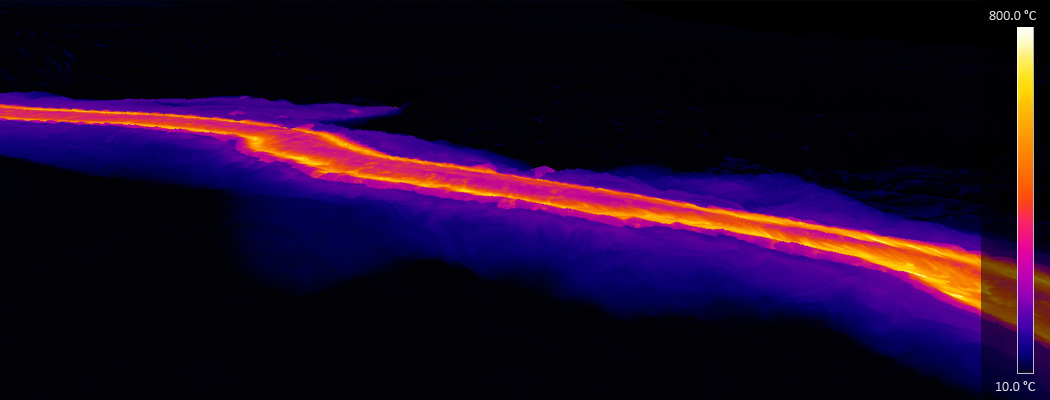 Thermal view of a simulated lava flow